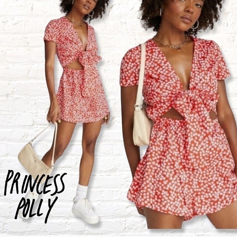 Princess Polly Red Floral‎ Jumpsuit
